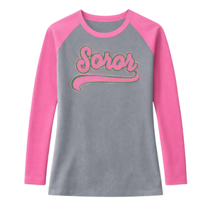 T-shirt à manches courtes raglan gris acier Soror, pour femmes, sororité grecque, rose et vert, pour la fraternité universitaire, élégant, été, motifs diamants - Product Image 3