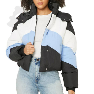 Chaqueta acolchada ligera para mujer, cremallera completa, cuello alto, manga larga, Top recortado suave, abrigo de lona con forro de nailon - Product Image 1