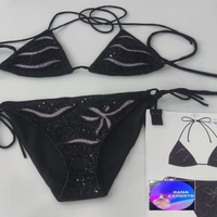 Zwarte 1-delige driehoekige bikiniset met verstelbare bandjes, verloopkleur en V-strings voor strandkleding en resortkleding