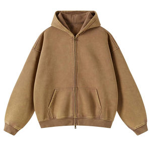 Ensemble sweat-shirt et pantalon de survêtement pour homme, logo personnalisé, style streetwear d'hiver, vintage, délavage acide, fermeture éclair intégrale, 100% coton, imperméable, haute qualité - Product Image 1