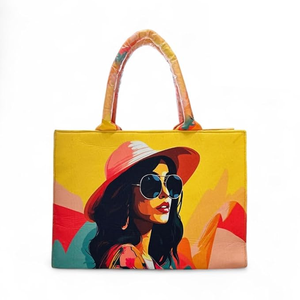 Bolso de mano de compras multiusos con estampado personalizado de lona de algodón con bolsillo para mujer superior abierto con cremallera colgante en el interior - Product Image 3