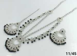 DERNIÈRE ANTIQUE À LA MODE PLAQUÉ ARGENT NON COUPÉ AD FANCY LONG COLLIER AVEC ENSEMBLE DE BOUCLES D'OREILLES MANGTIKKA ET ENSEMBLE DE BIJOUX POUR LES FEMMES - Product Image 4