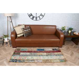 Alfombra Turca, Alfombra Vintage de 2.3x5.6 pies, Alfombra de Lana con Diseño a Cuadros Azules - Product Image 2