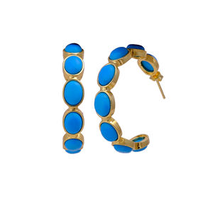 ต่างหูห่วงโซดาไลต์ชุบทอง 18K ป้องกันการหมอง ทำด้วยมือ ประดับพลอยรูปไข่ เครื่องประดับโดดเด่นสำหรับผู้หญิง ต่างหูสไตล์ทันสมัย - Product Image 5