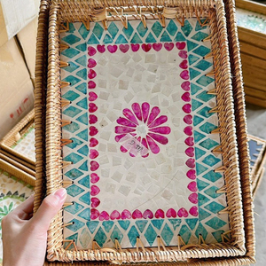 Plateau de stockage des aliments en rotin organisateur Rectangle tissé à la main avec mosaïque bon prix naturel fabriqué au Vietnam - Product Image 2