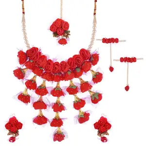 Indiano Atacadista Jóias Fornecedor Tradicional Flower Necklace Set Haldi Mehandi Baby Shower Jóias De Casamento Para As Mulheres