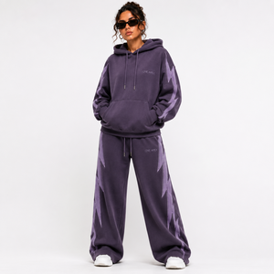 <b>Purple</b> Lightning Hoodie <b>Tracksuit</b> Heavyweight Cotton Oversized Jogger Set Premium Streetwear Sportswear Fleece Lining Quick Dry - Product Image 1