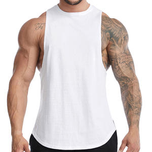 Camiseta sin mangas informal en blanco para hombre, para Fitness con cuello redondo Camiseta holgada, algodón acanalado, camiseta sin mangas para gimnasio, decoración bordada - Product Image 1