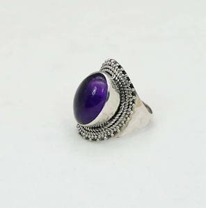 925 argent sterling massif mois de février pierre de naissance améthyste violette avec bague de forme ovale à réglage de lunette - Product Image 2