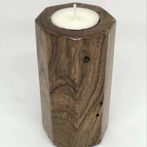 Conteneur de bougie en bois décoratif de luxe décoration de la maison forme de souche unique porte-bougie en bois rétro - Product Image 1