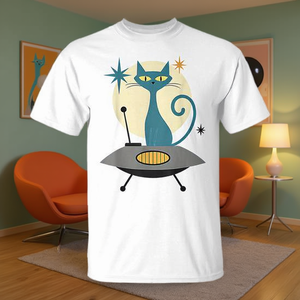 T-shirt promozionale Mid Century Modern UFO Cat Retro Futuristic - Product Image 3