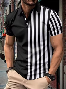 Moda hombres rayas Polos verano Camisetas manga corta 3D impreso calle tendencia hombre POLO Tee 6XL tamaño grande Casual Tops - Product Image 2