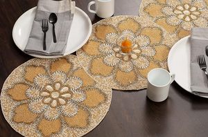 Handmade Wedding <b>Dining</b> <b>Table</b> Decorative <b>Runner</b> Christmas Floral Beaded <b>Runner</b> Leaves Design for Fancy Tablescape for Weddings - Product Image 6