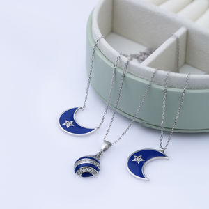 <b>Moon</b> Design Enamel <b>Charm</b> Necklace Wholesale Pendant Turkish Handmade 925 Sterling Silver Jewelry - Product Image 4