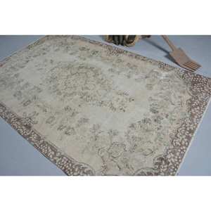 Alfombra turca Vintage de 5,7x9 pies, marrón, Beige, tejido plano, diseño de retazos de lana, área grande para decoraciones de sala de estar, incluye látex - Product Image 4