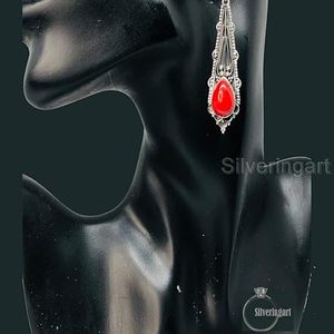 Pendientes de Mujer con Piedra Preciosa de Coral Natural, Piedra de Nacimiento Genuina, Joyería Hecha a Mano para Compromiso, Navidad, Pendientes de Plata de Ley 925 - Product Image 2