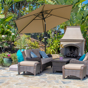 Pour Outsunny Khaki 2.3x2m Parapluie de Jardin Inclinable avec Ouverture à Manivelle et 6 Parapluies et Bases de Patio - Product Image 2