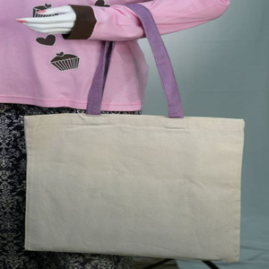 Sac fourre-tout moyen 100% écologique 100% coton biologique avec fermeture à glissière et bouton Réutilisable Recyclable Promotionnel et usage quotidien - Product Image 2