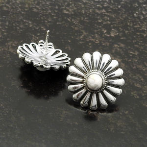 925 plata esterlina blanco turquesa flor bisel conjunto forma redonda minimalista piedras preciosas pendientes de tuerca joyería para mujer - Product Image 2