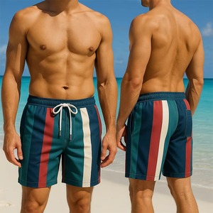 Men's Washed Swimming <b>Trunks</b> <b>Boxer</b> Style Fashionable Back Bag Design Breathable Waterproof Quick Dry Drawstring Closure - Product Image 1
