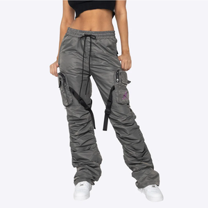 Pantalones Deportivos Casuales de Mujer, de Primavera, con Frente Plano, Cintura Media, Cordón Ajustable, 100% Algodón Satinado - Product Image 2