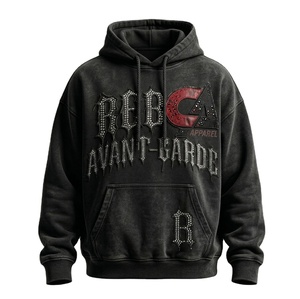 Sudadera con Capucha Oversize de Fabricación Personalizada para Hombre, con Lavado Ácido, Pedrería y Bordado Desgastado, de Felpa Francesa de Alto Gramaje, Estilo Streetwear - Product Image 1