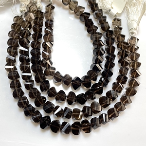 Perles de rondelle torsadées à facettes en quartz fumé, perles de forme fantaisie en pierres précieuses naturelles pour la fabrication de bijoux - Product Image 1