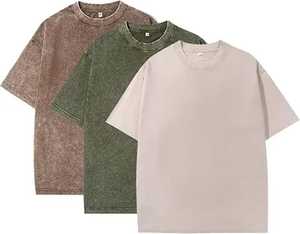 Camiseta Vintage de algodón de gran tamaño para hombre, camiseta de lavado marrón de ajuste relajado para vacaciones de gran tamaño, estilo informal al por mayor - Product Image 4