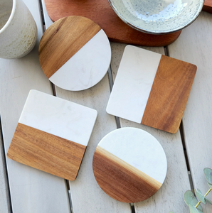 Sous-verres en marbre et bois Dessous de verre décoratifs pour la maison élégants Article de décoration de table Pendaison de crémaillère - Product Image 1