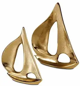 铝船雕塑2件套金色成品独特设计圣诞装饰装饰品手工船形雕塑