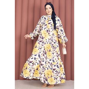 Vestido Casual de Viscosa Amarillo con Medio Botón, Estampado Transpirable, Cuello Mandarín, Largo hasta la Rodilla, ODM para Salidas Casuales de Día y Noche - Product Image 5