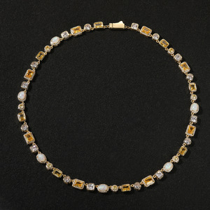 Collar <span class=keywords><strong>de</strong></span> Ópalo Amarillo Estilo Hip Hop, Ópalo Brillante y Vibrante, Cadena Geométrica Minimalista, Listo para Enviar, para Hombres y Mujeres - Product Image 3