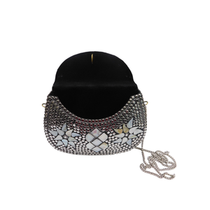 Velvet <b>Cloth</b> Design With Ambrodry Bag for Woman Versatile Design Velvet <b>Cloth</b> Bag With Gray & Multi Color Pearl Stone Ambroidry - Product Image 2