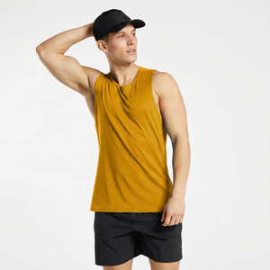 Camiseta sin mangas azul para hombre, cuello redondo, de secado rápido, deportiva, de poliéster tejido, para entrenamiento. - Product Image 6