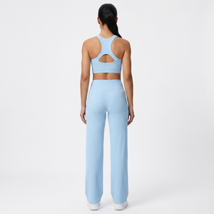 Custom Women's Seamless Yoga Set High Waist Wide Leg <b>Flare</b> <b>Leggings</b> & Racerback Sports Bra Gym Fitness Activewear 2 Piece Set - Product Image 2