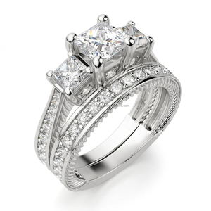 Trois pierres princesse coupe bague en diamant tige VVS Moissanite diamant mariage entrelacement fendu torsadé tige anneau pour les femmes - Product Image 4