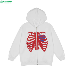 Sweat-shirts à capuche zippés 2024, entièrement imprimés, à épaules tombantes, poids lourd 500 GSM, 100% coton, séchage rapide, respirants - Product Image 5