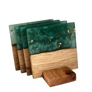 Ensemble de sous-verres en bois de résine avec support fait à la main cadeau unique personnalisé accessoires de table d'art de noël carré personnalisé - Product Image 3