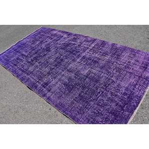 Tapis turc vintage moderne de 5.1x9.7 pieds, laine violette, patchwork fait à la main, pour grand rectangle d'entrée, support en latex. - Product Image 5