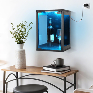 Vitrine de présentation transparente pour figurines avec éclairage LED, <span class=keywords><strong>boîte</strong></span> de collection en acrylique noir pour modèles de salle de jeu - Product Image 1