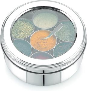 Énorme demande vente forme ronde en acier inoxydable voir à travers la boîte à épices boîte à épices avec 7 contenants à épices Masala boîte pour la cuisine - Product Image 1