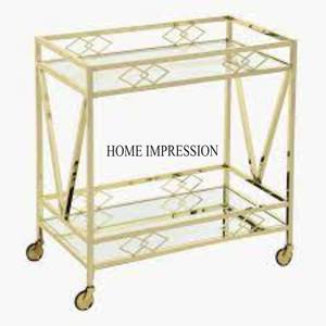 Most Fancy Unique Designer Premium Quality Metal Made Frame And Transparent Glass Mirror Made Food And Drinks Serving <b>Trolley</b> - Product Image 6