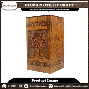 Urne de crémation pour animaux de compagnie en palissandre indien teck fait à la main exquis décor à la maison en bois gravé modèle motif boîte de rangement incluse - Product Image 2