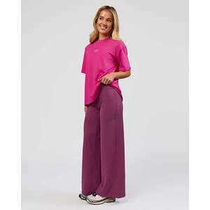 Go-To Script FLXCotton Oversized Tee for <b>Women</b>-Breathable Solid Crop <b>Top</b> in Ultra <b>Pink</b>-White Fitted One Size - Product Image 4