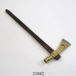 Pipe à paix en acier inoxydable avec manche en bois dur et incrustation en laiton - Product Image 3