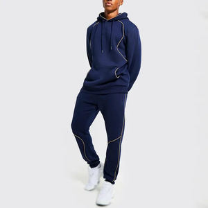 Men Activewear Piping <b>detail</b> man tracksuit hooded sweatsuit hoodies two piece clothing custom track suit jogger set men - Product Image 1