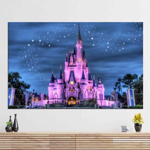 Impresión en lienzo del encantador castillo de Cenicienta: arte infantil con cielo estrellado, lienzo envuelto - Product Image 1