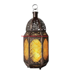 Linterna decorativa de cristal ámbar y Metal estilo marroquí hecha a mano para interior y exterior vela de mesa colgante étnica Vintage - Product Image 3