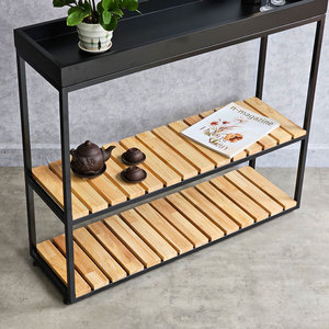 100x30x88cm Standing Type Hallway Decorative <b>Shelf</b> with Iron Frame Rubber Wood-CST068 - Product Image 3