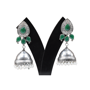 เครื่องประดับต่างหู jhumka ลูกปัดหินสีเงินออกแบบอย่างสวยงามสำหรับผู้หญิงและผู้หญิง - Product Image 3